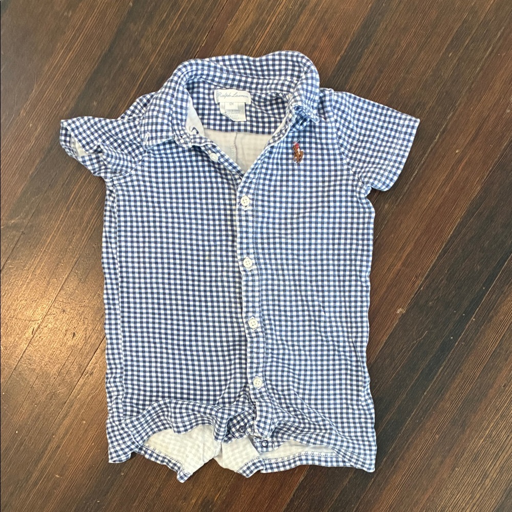 Polo by Ralph Lauren Blue Gingham Button-Front Kids Romper